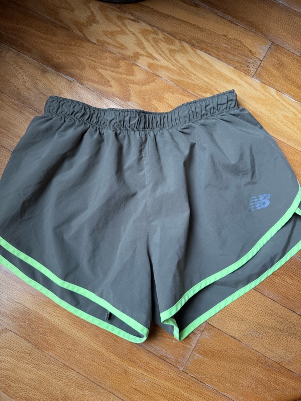 New Balance Olive Green Women's Athletic Shorts with Lime Trim